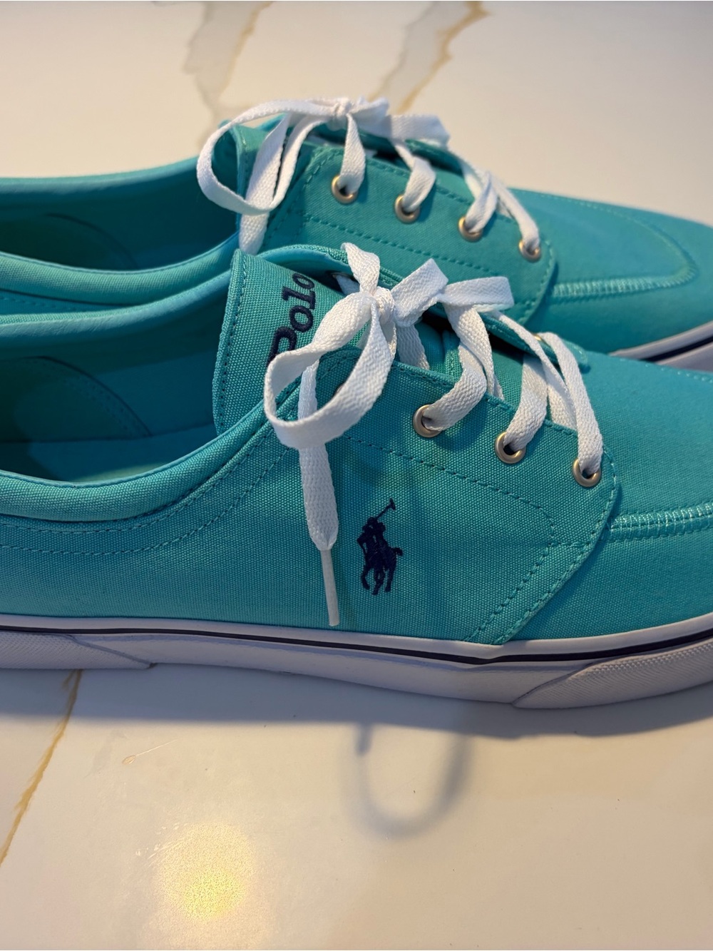 Polo by Ralph Lauren Teal Canvas Boat Shoes with White Laces